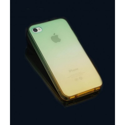 Чехол iPhone 4 4s двухцветный Хамелеон градиент желтый зеленый силиконовый