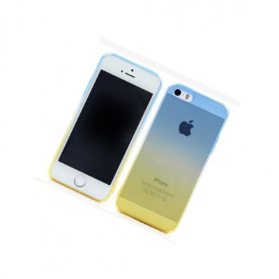 Чехол iPhone 5, 5s двухцветный градиент силиконовый желтый голубой