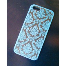 Чехол iPhone 5 5s кружевной с узором ажурный голубой