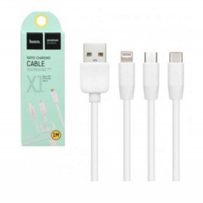 Micro usb кабель + Lightning + Type C / 3в1 / Hoco X1 / 1 м / 2А