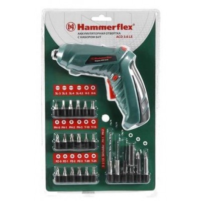 Отвертка аккумуляторная Hammer Flex ACD3.6LE c набором бит